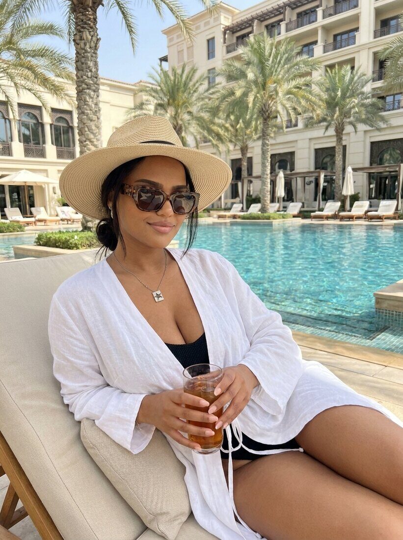 Influenceuse voyage poolside